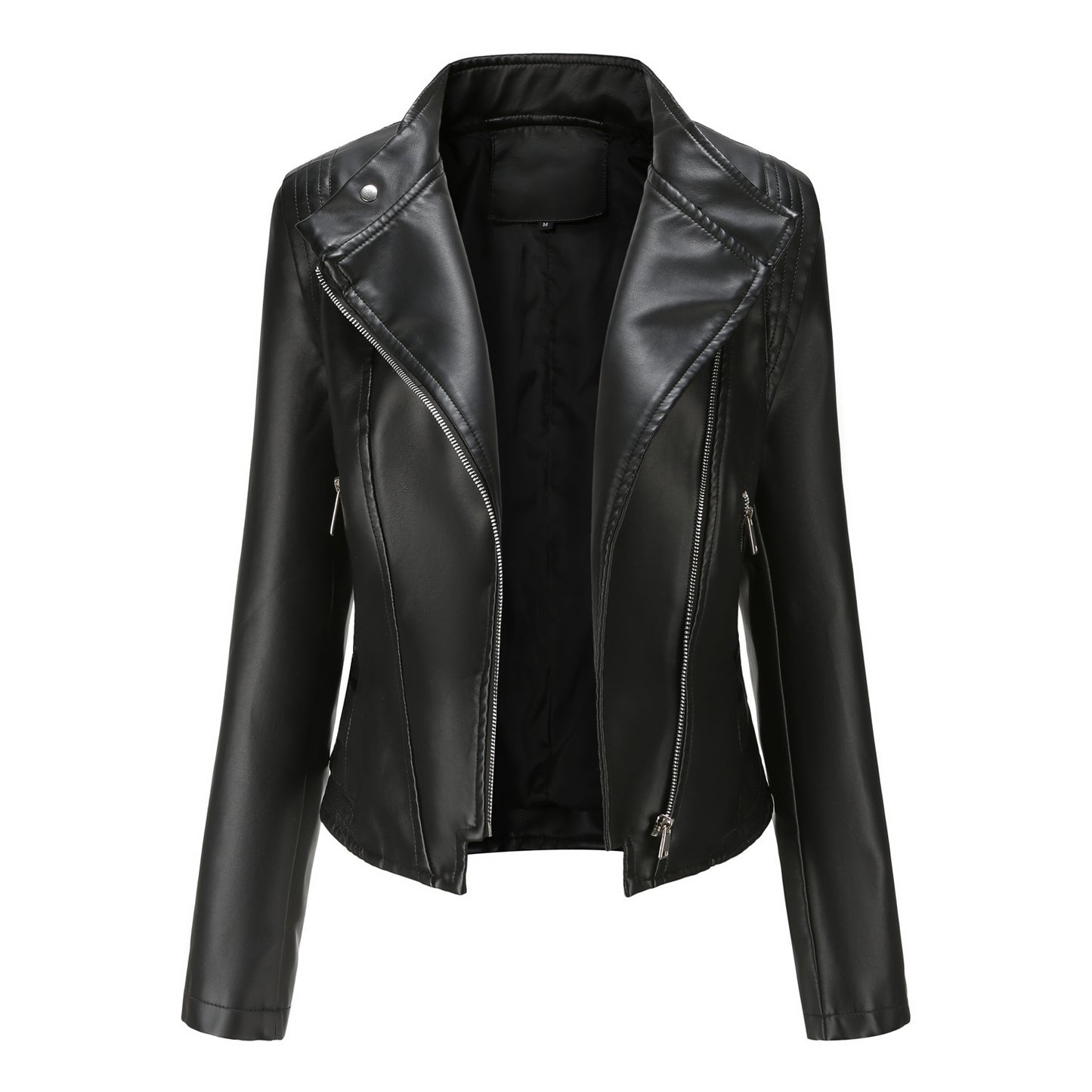 PU Lapel Women Slim-fit Leather Coat Women