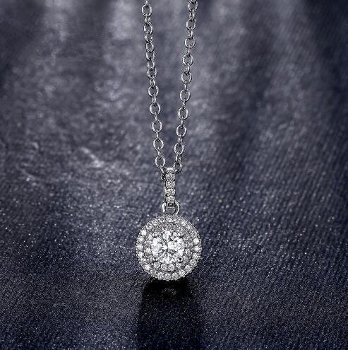 Classical Design Halo 0.5ct CZ Stone White Gold Rose Gold Color Pendant Necklaces Jewelry For Women Collier