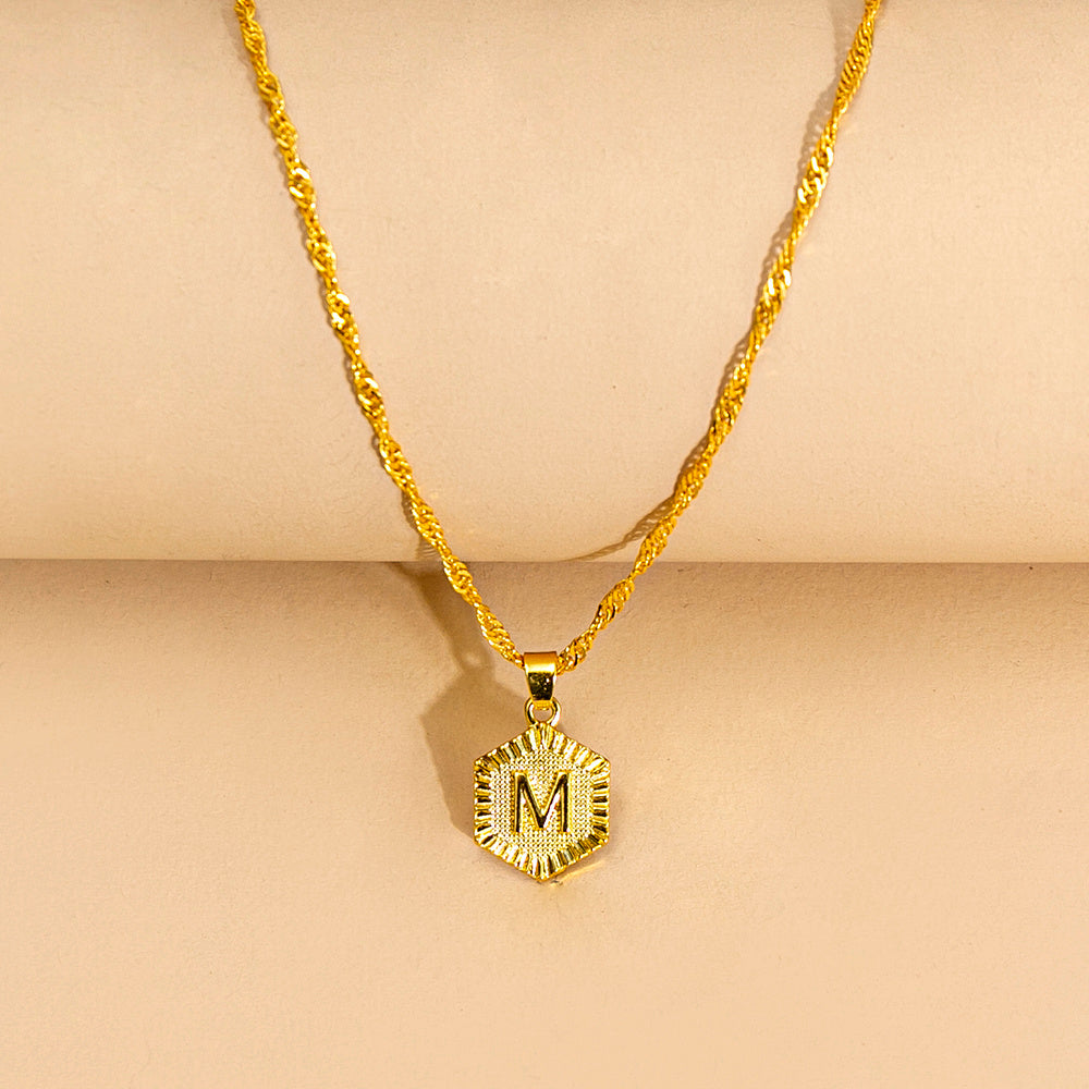 Initial Letter Hexagon Pendant Necklace For Women Jewelry