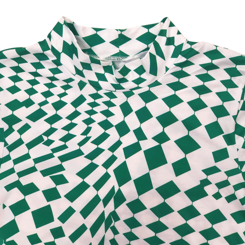 Check Print Tight Fitting Long Plus Size Dress