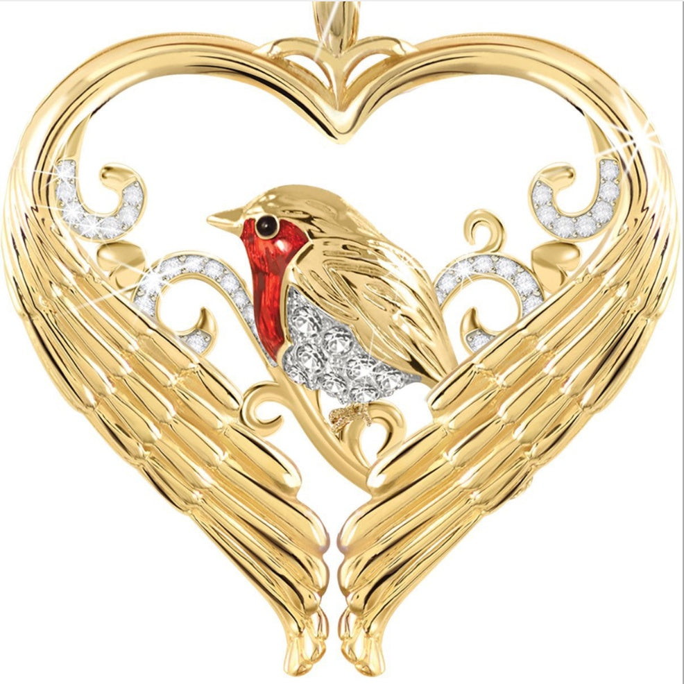 Charm We're Never Far Apart Heart Wings Pendant Gold Color Plated Red Enamel Birds Sparrow Pendant Necklace Women Jewelry Kolye