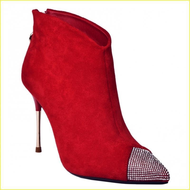 Women's Zipper Ankle Red Wedding Shoes Bridesmaid High Heel Stiletto Martin Boots