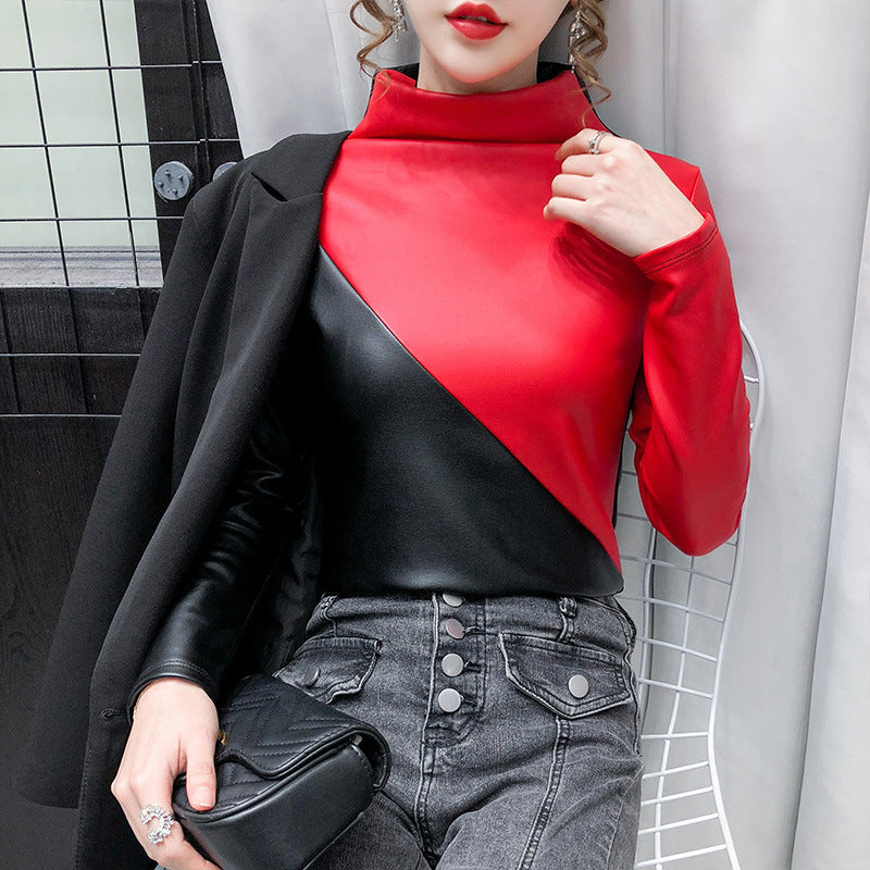 Autumn Winter Assorted Colors Turtleneck Bottoming Shirt Slimming Stretch Plus Suede Small Shirt Versatile Long Sleeve T-shirt Women