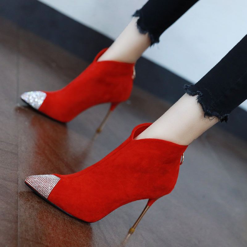 Women's Zipper Ankle Red Wedding Shoes Bridesmaid High Heel Stiletto Martin Boots